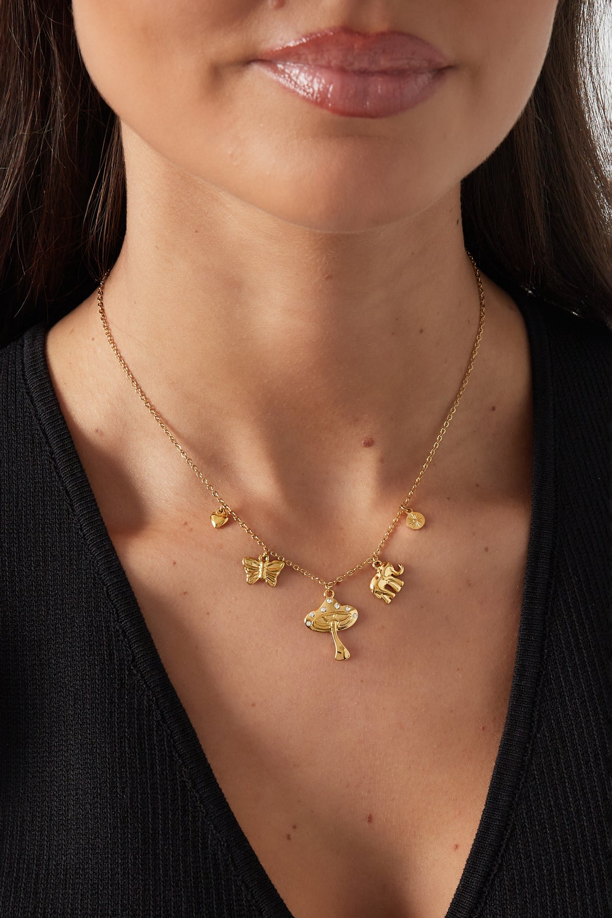 Elegant Heart & Butterfly Pendant Necklace - All Fit
