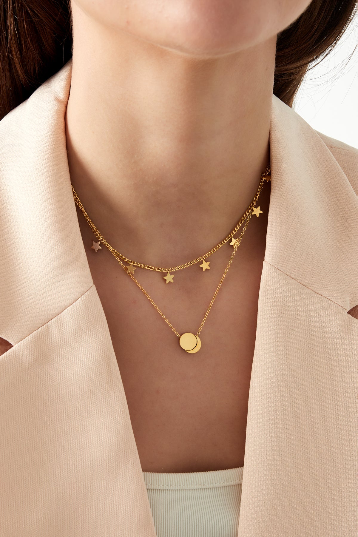 Elegant Star Layered Necklace in Silver & Gold