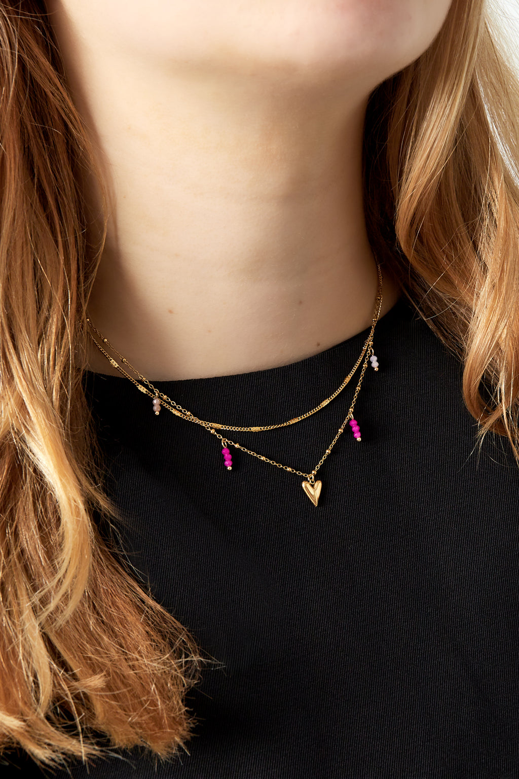 Elegant Multi-Layered Heart Necklace in Silver & Gold
