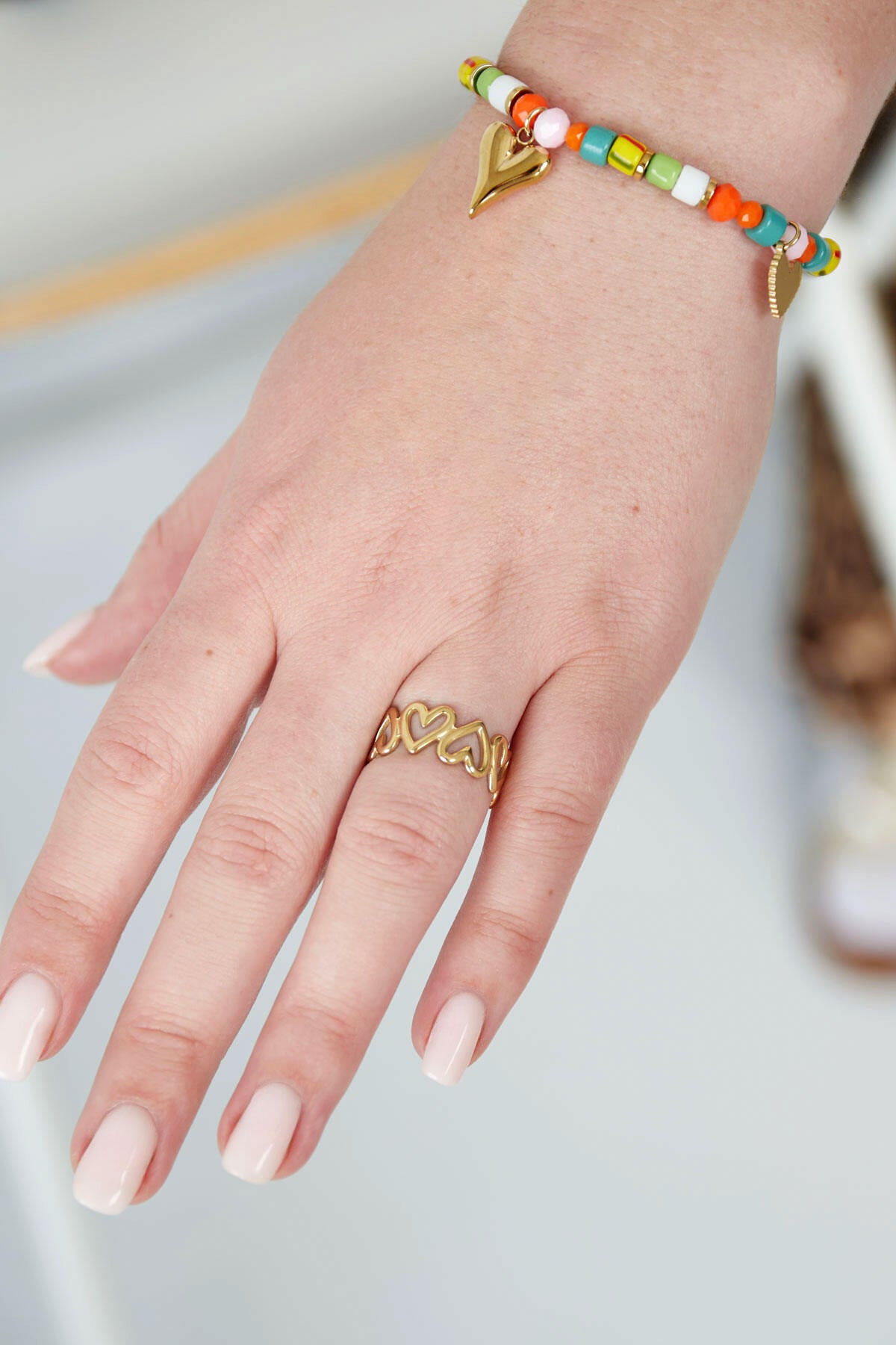Elegant Adjustable Heart Ring - Silver & Gold