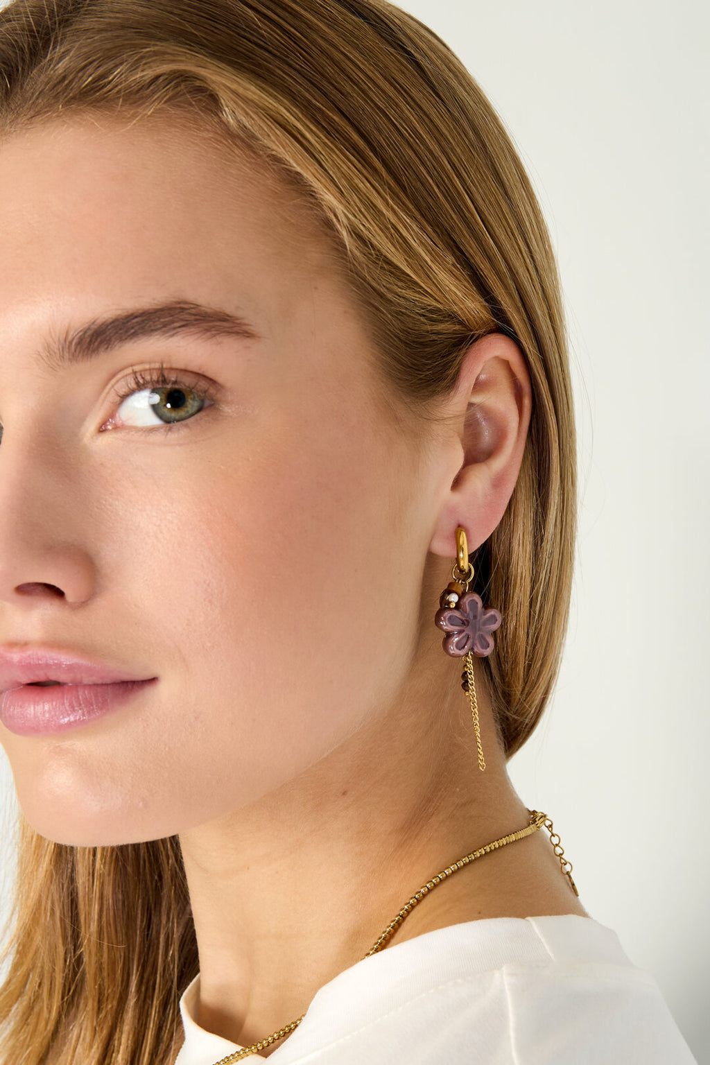 Elegant Red and Dark Brown Flower Drop Earrings