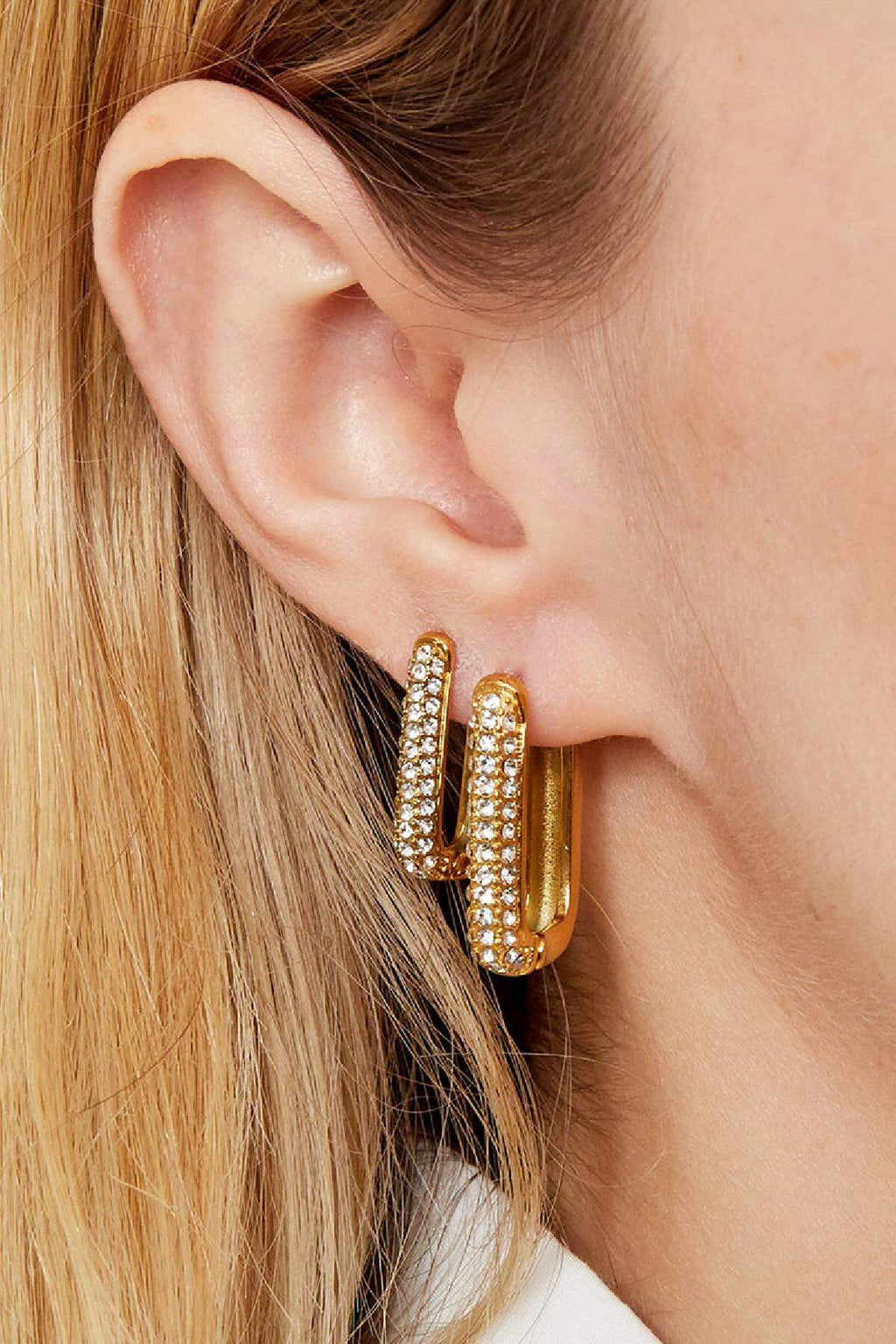 Stylish Stainless Steel Hoop Earrings with Zircon