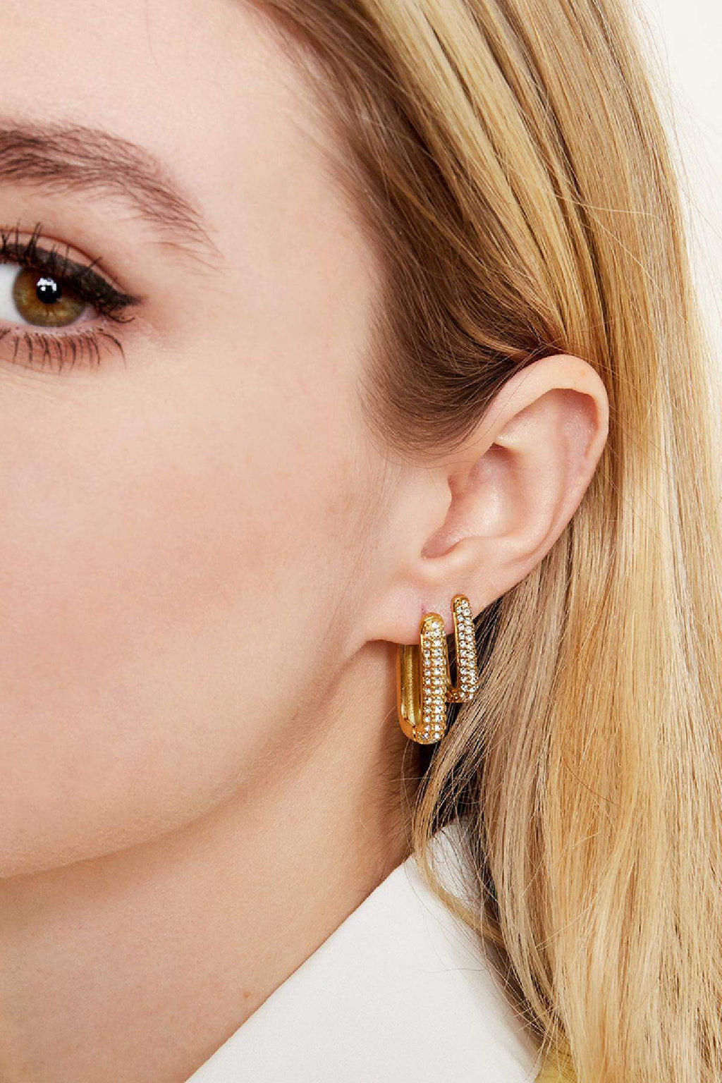 Stylish Stainless Steel Hoop Earrings with Zircon
