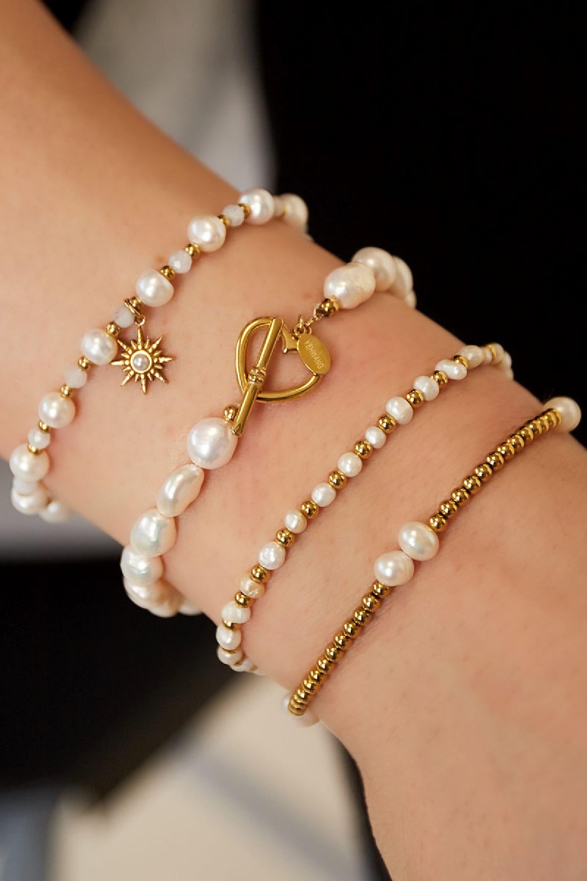 Pulsera perla cierre corazón Color dorado Acero inoxidable