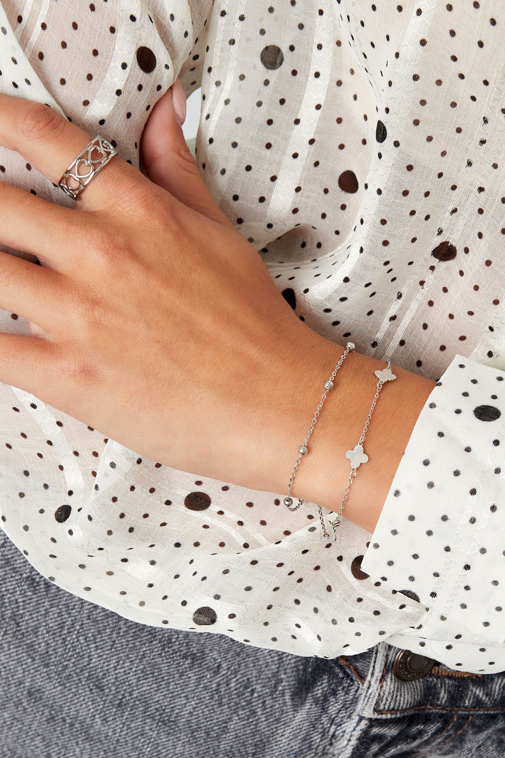 pulsera doble trébol/bolas