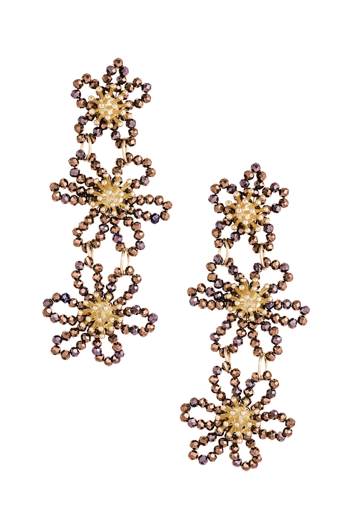 Pendientes llamativos de fiesta de flores - naranja/púrpura