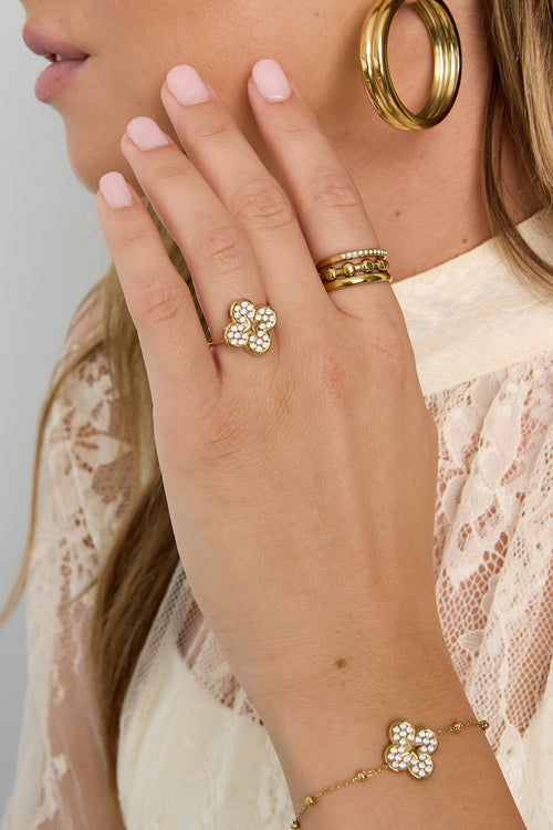 Anillos minimalistas de acero inoxidable chapados en oro de 14 quilates, Clover Simple Daily Simple Series, joyería para mujer.