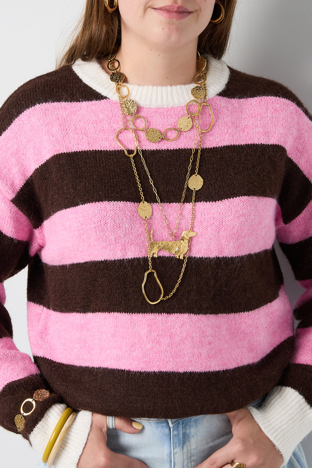 Collares de cadena de acero inoxidable, estilo retro, de la serie clásica para mujer.