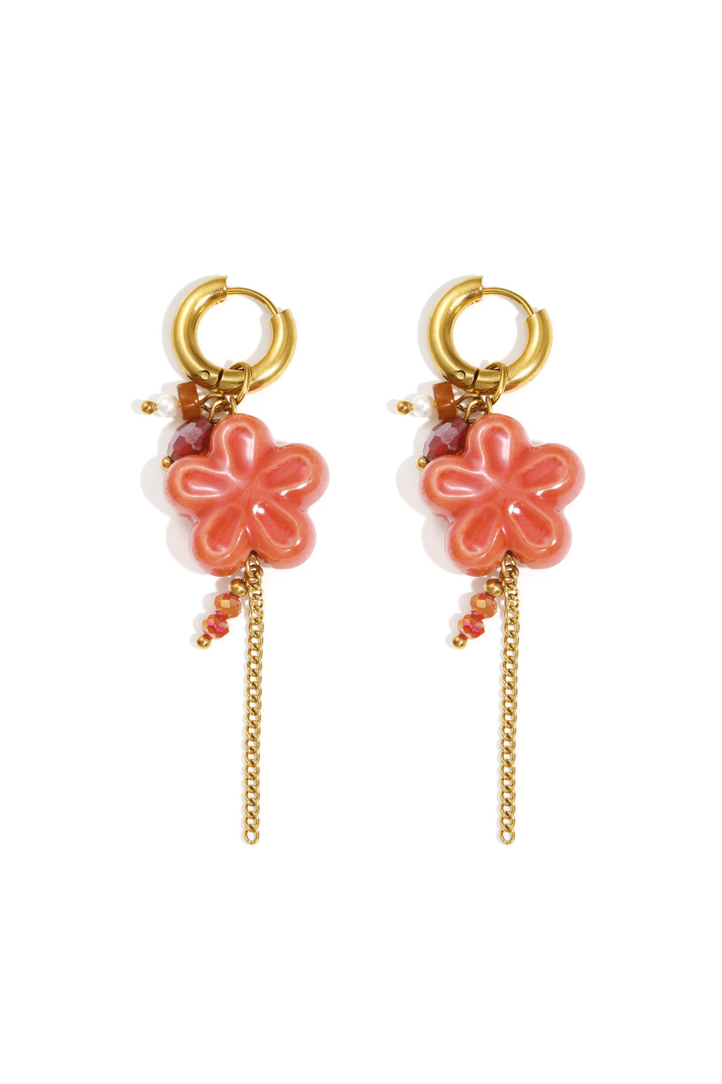 Elegant Red and Dark Brown Flower Drop Earrings