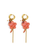 Elegant Red and Dark Brown Flower Drop Earrings