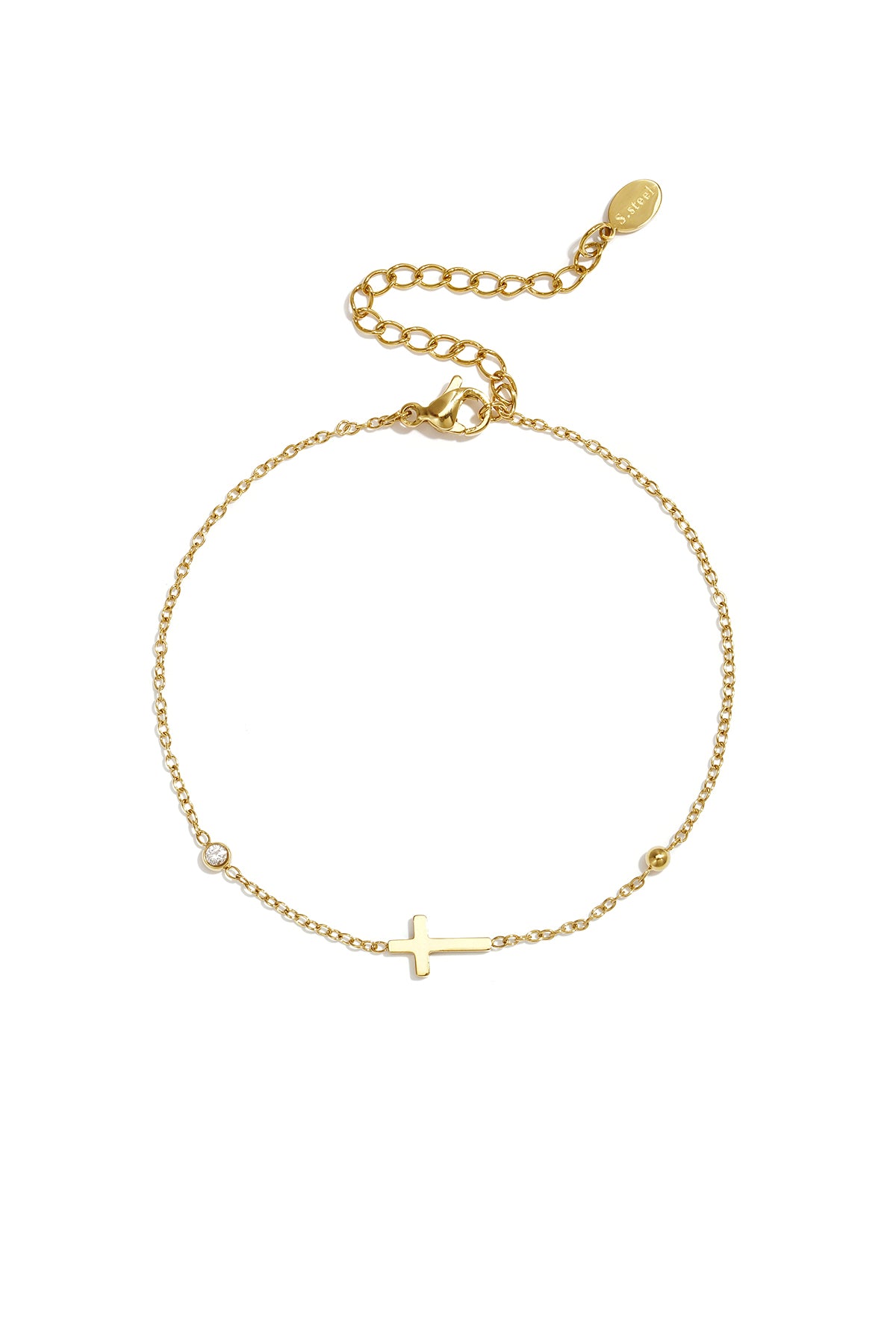 Pulseras de acero inoxidable con dije de cruz, serie sencilla, joyería para mujer