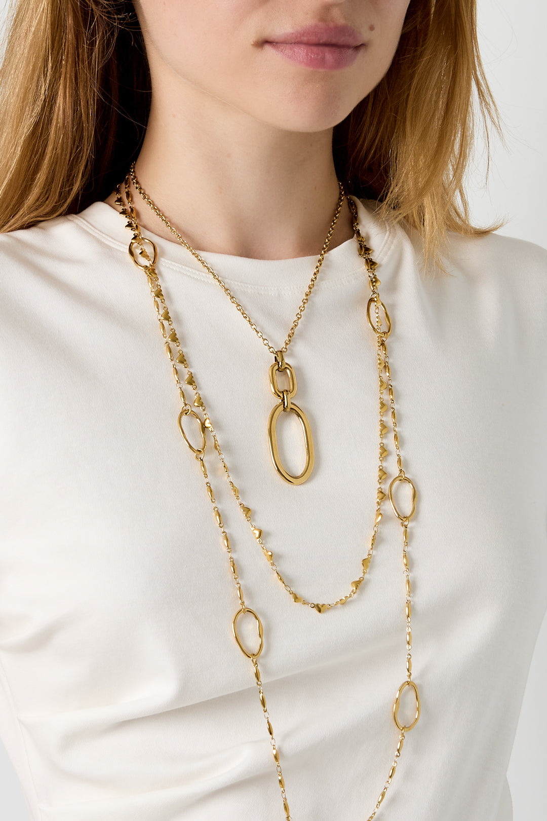Collares con colgante de acero inoxidable con forma elíptica, sencillos, de la serie Daily Simple para mujer.