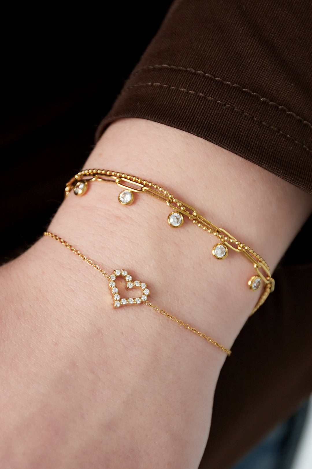 Elegant Heart Charm Bracelet in Silver & Gold