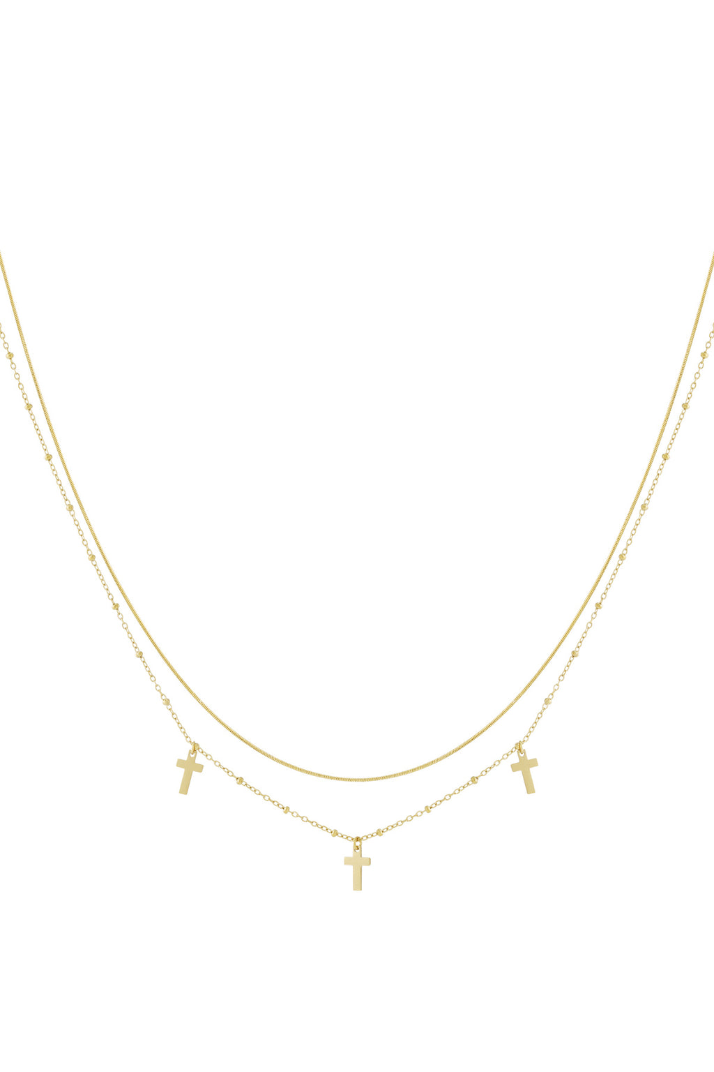 Elegant Multi-Layered Cross Necklace in Silver & Gold