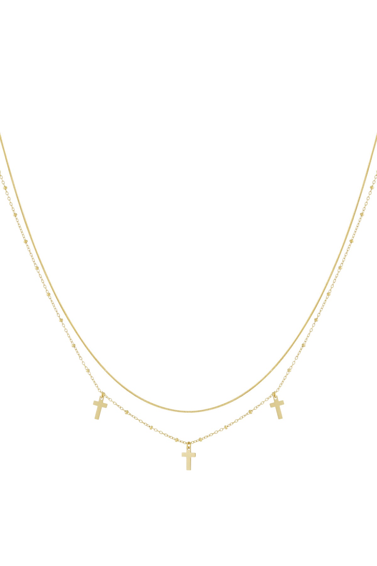 Elegant Multi-Layered Cross Necklace in Silver & Gold