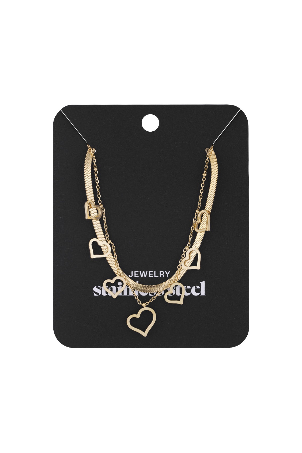 Elegant Multi-Layered Heart Necklace in Silver & Gold