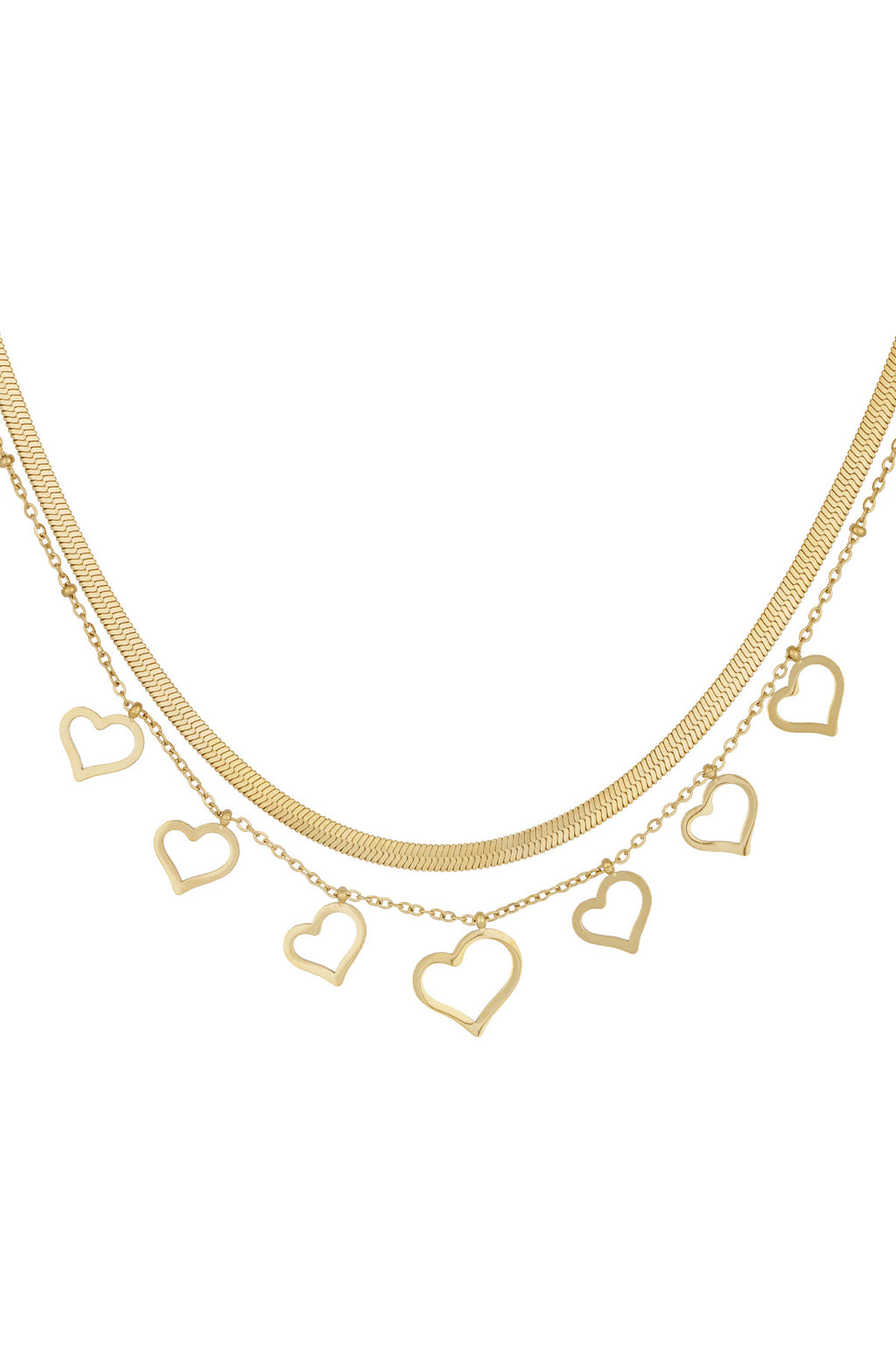 Elegant Multi-Layered Heart Necklace in Silver & Gold