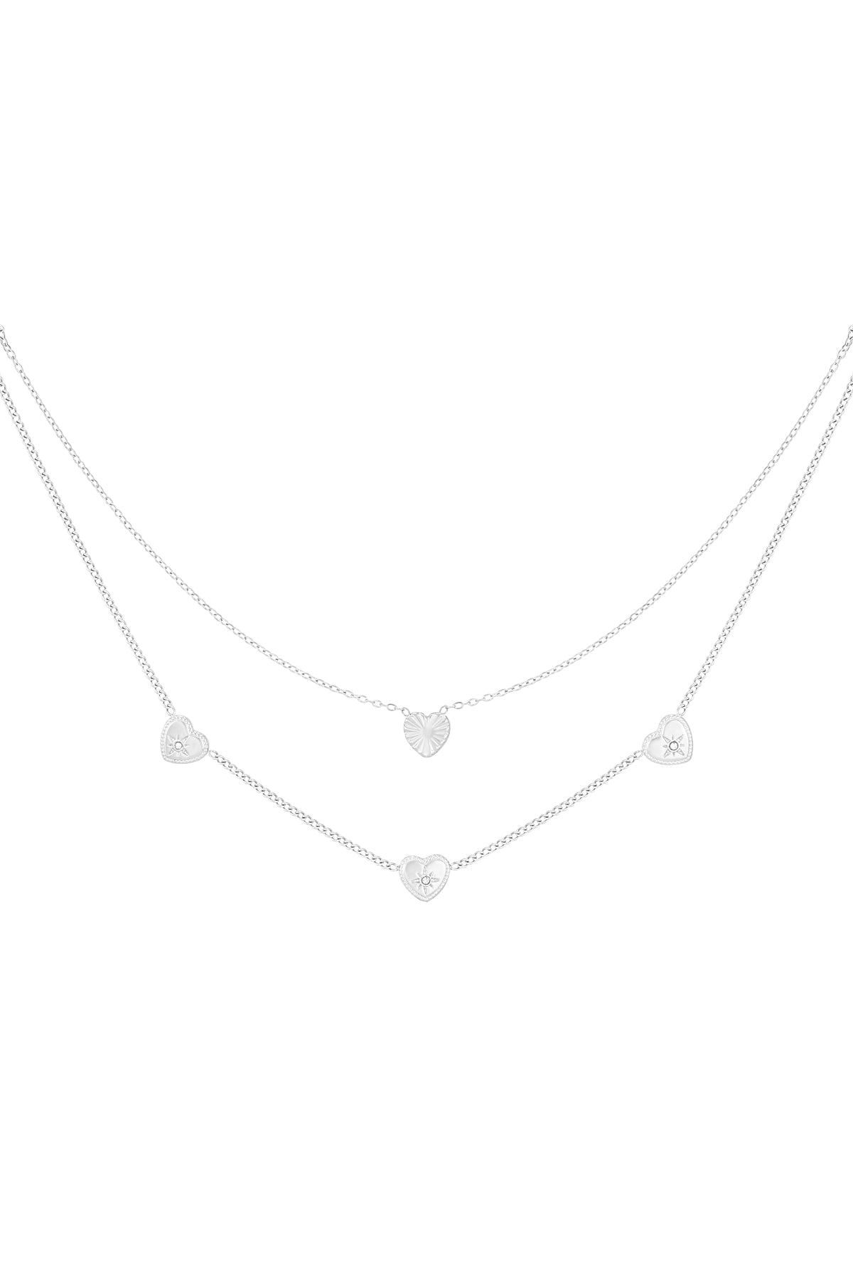 Elegant Multi-Layered Heart Necklace in Silver & Gold