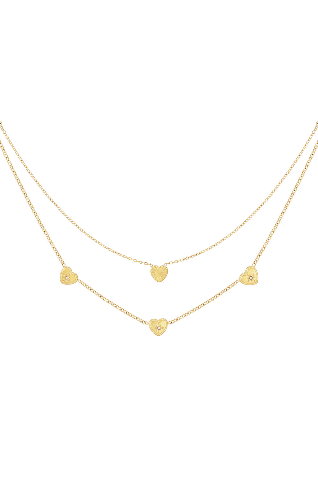 Elegant Multi-Layered Heart Necklace in Silver & Gold