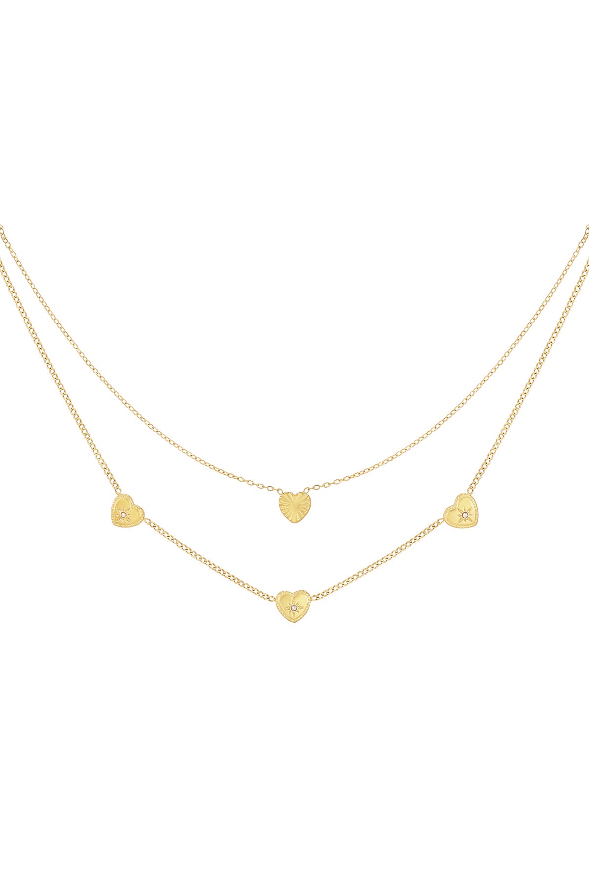 Elegant Multi-Layered Heart Necklace in Silver & Gold