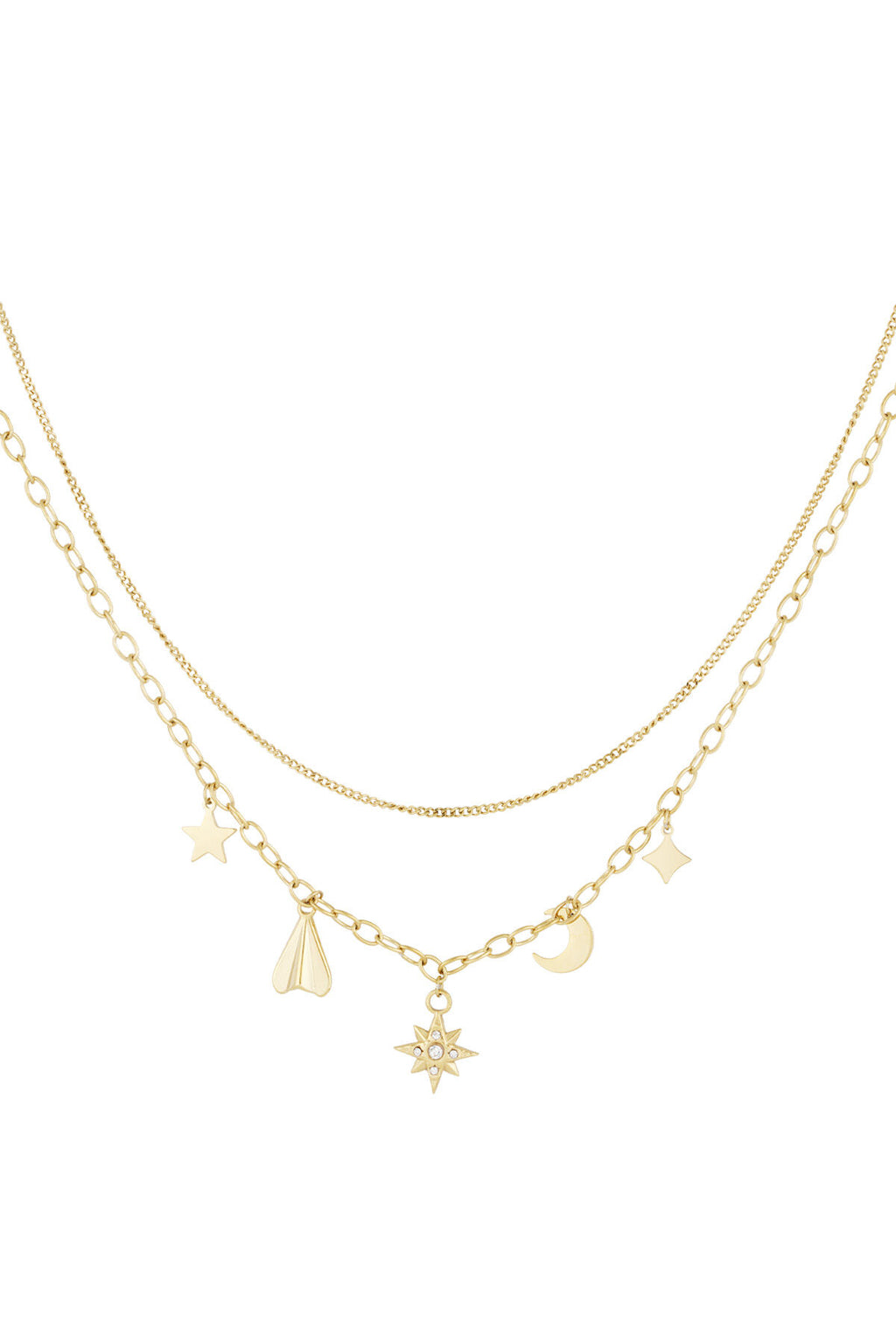 Elegant Multi-Layered Necklace in Silver and Gold