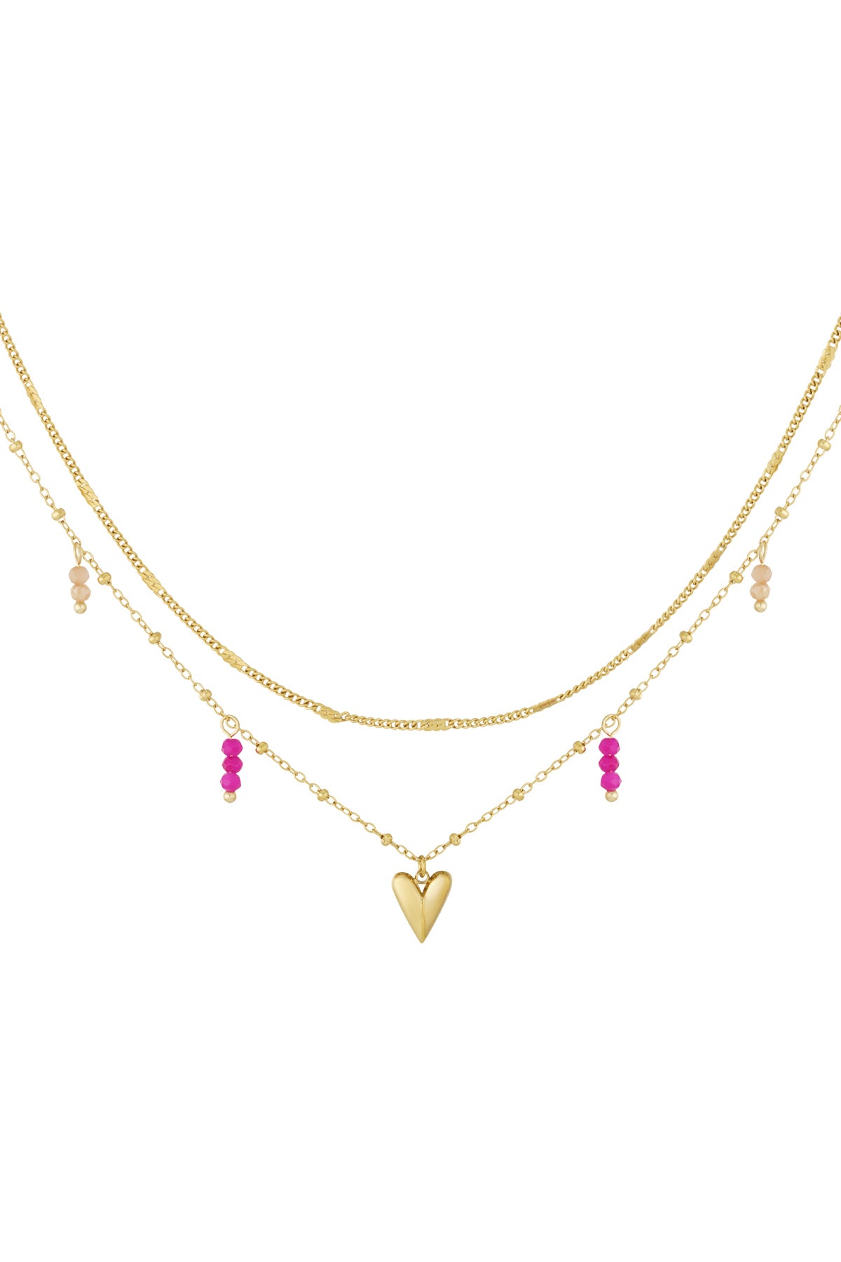 Elegant Multi-Layered Heart Necklace in Silver & Gold