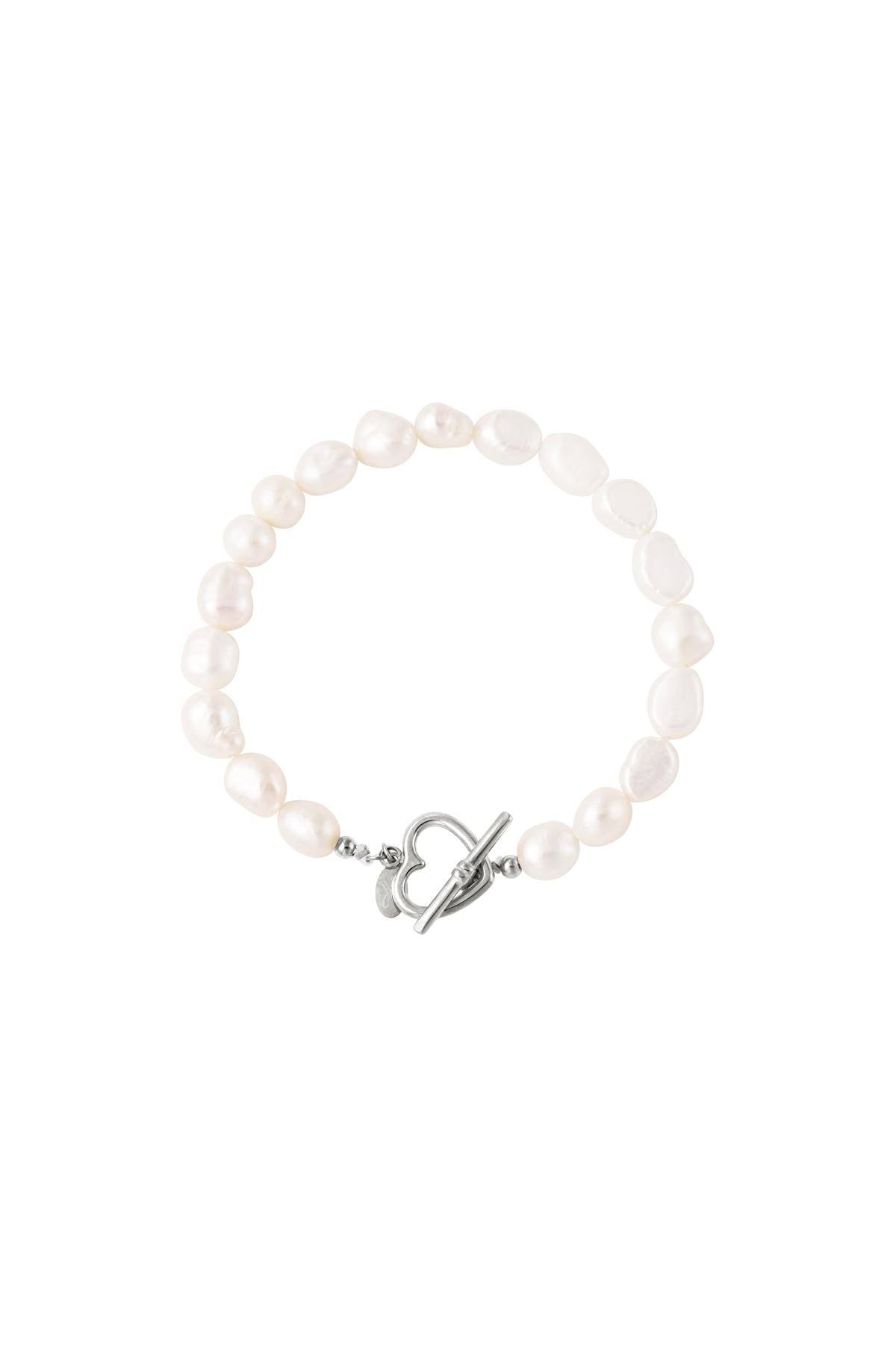 Pulsera perla cierre corazón Color dorado Acero inoxidable