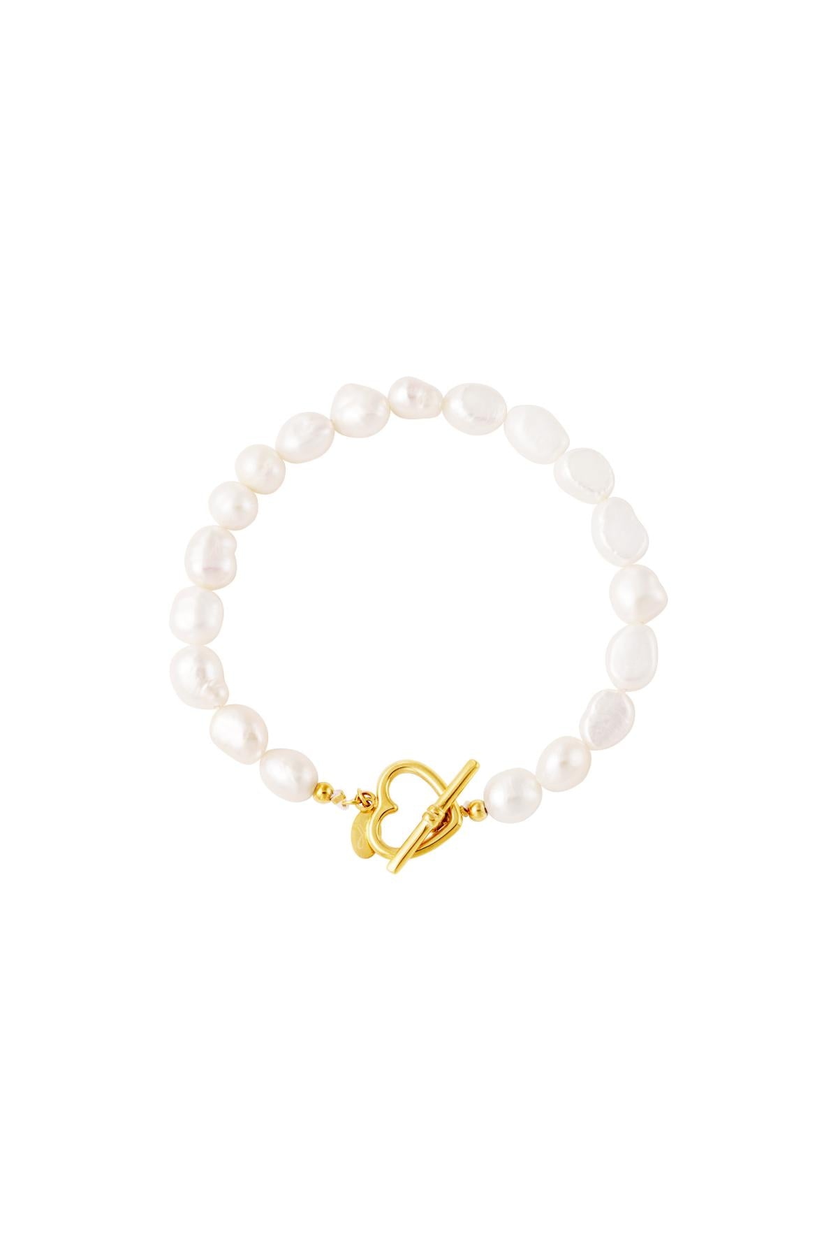 Pulsera perla cierre corazón Color dorado Acero inoxidable