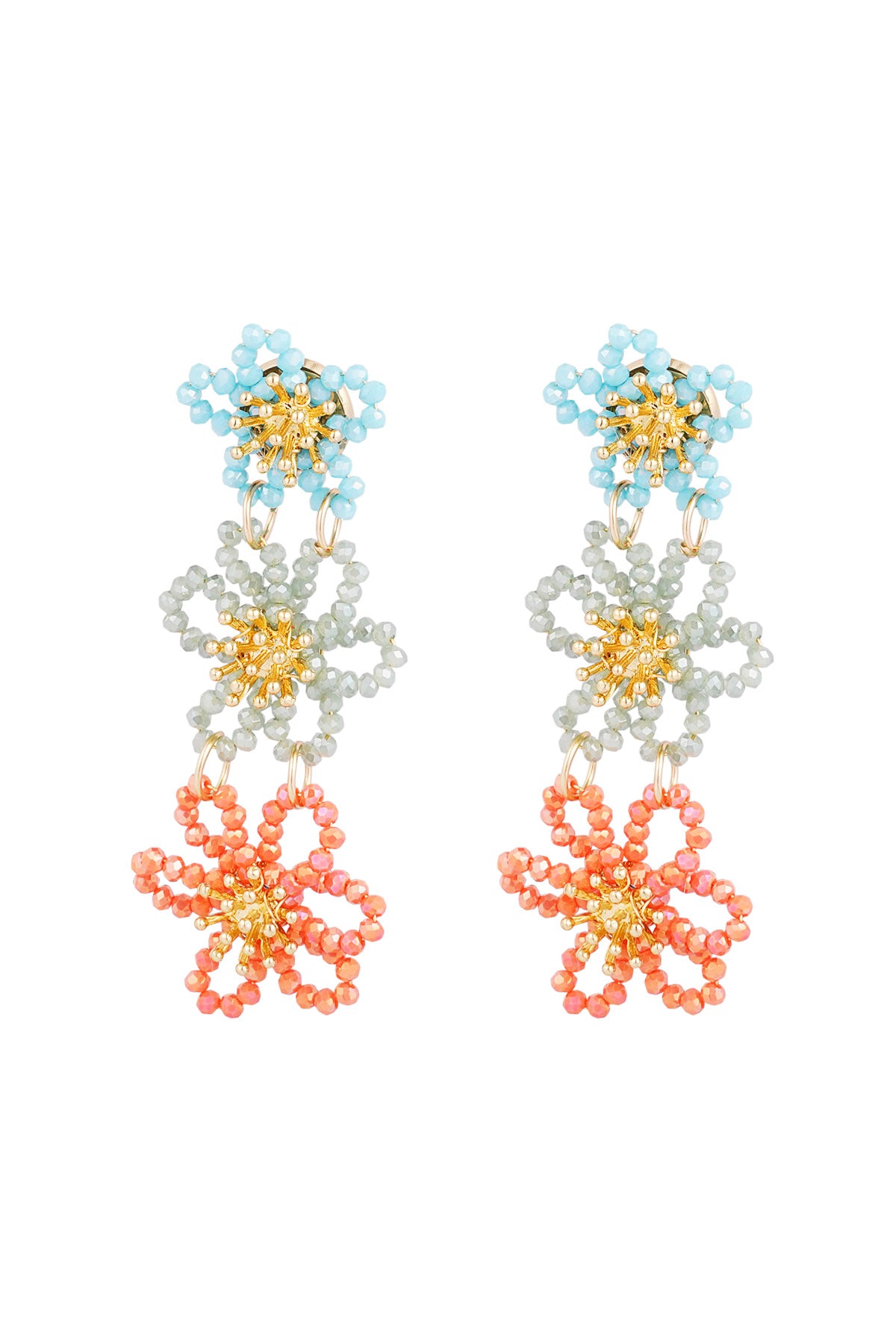 Pendientes llamativos de fiesta de flores - naranja/púrpura