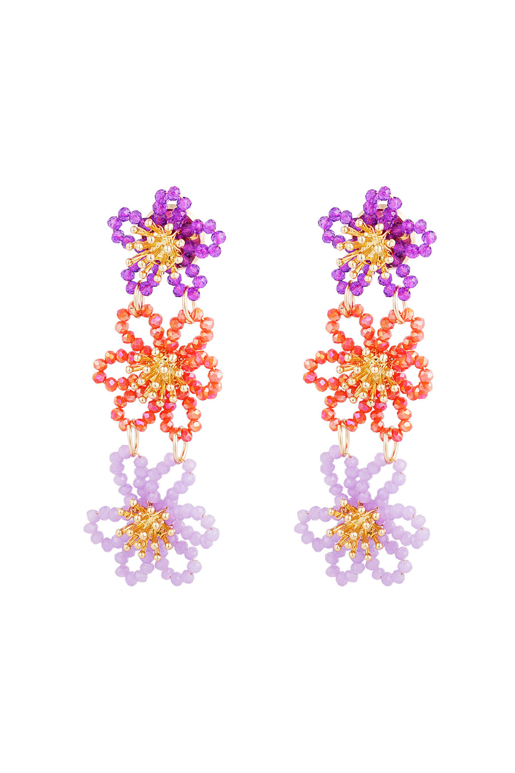 Pendientes llamativos de fiesta de flores - naranja/púrpura