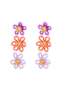 Pendientes llamativos de fiesta de flores - naranja/púrpura