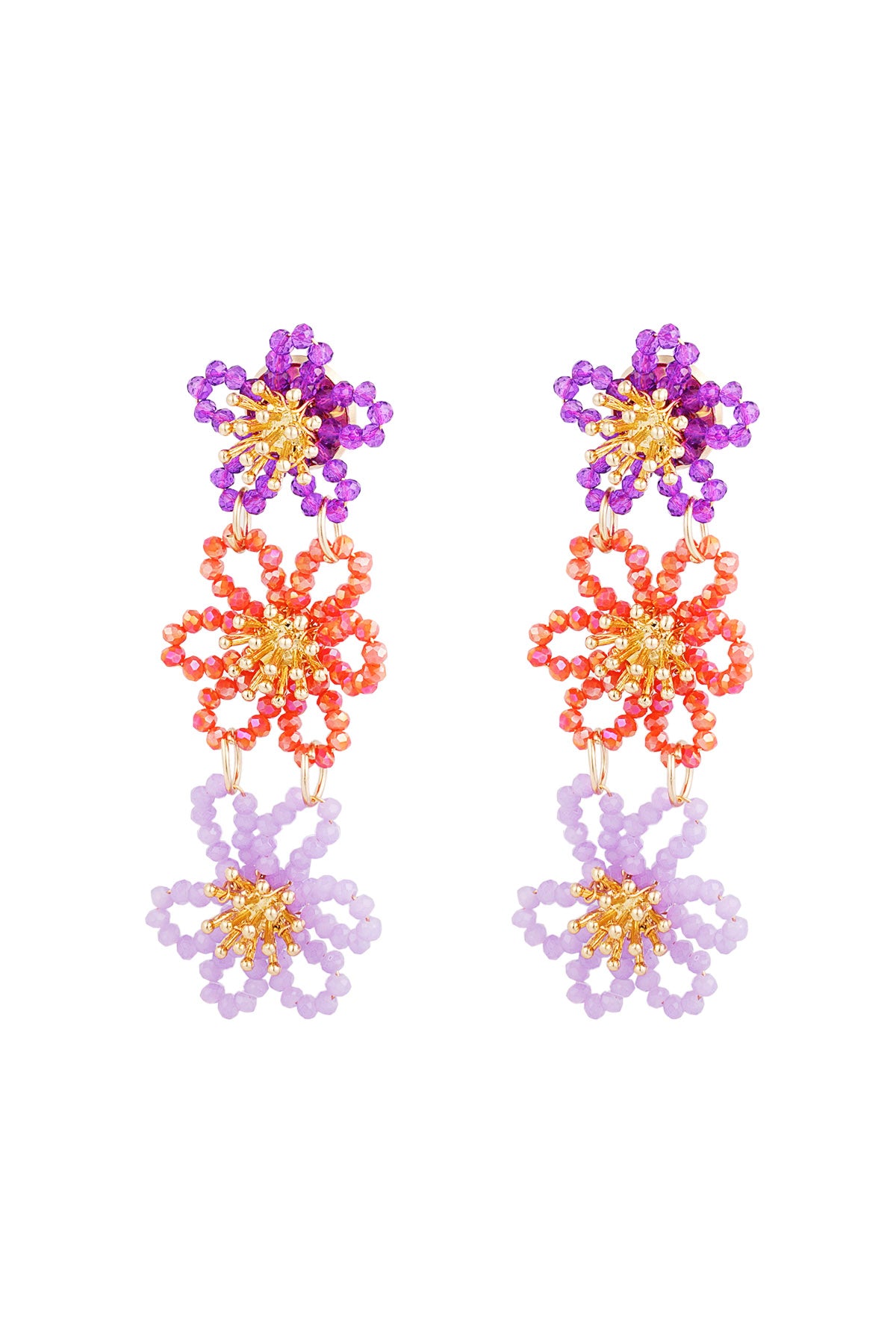 Pendientes llamativos de fiesta de flores - naranja/púrpura