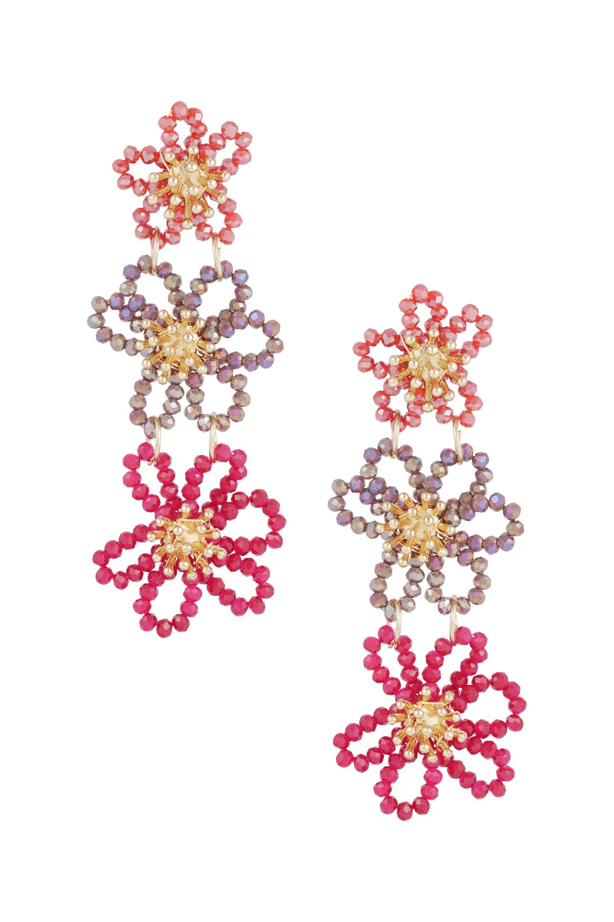 Pendientes llamativos de fiesta de flores - naranja/púrpura