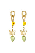 Elegant Green and Gold Drop Earrings - Statement Jewelry