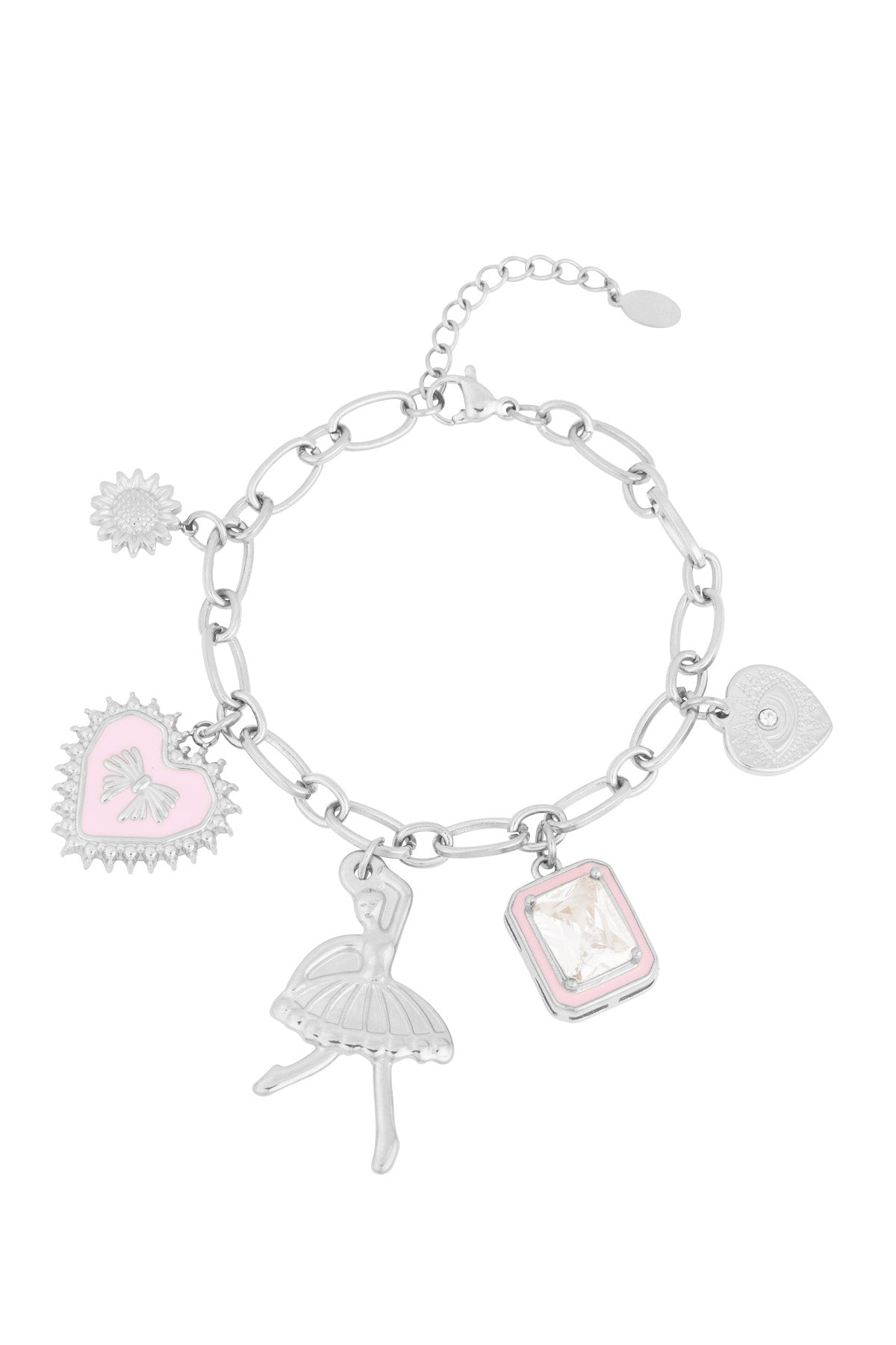 Chic Pink 304S Steel Charm Bracelet for Trendy Looks