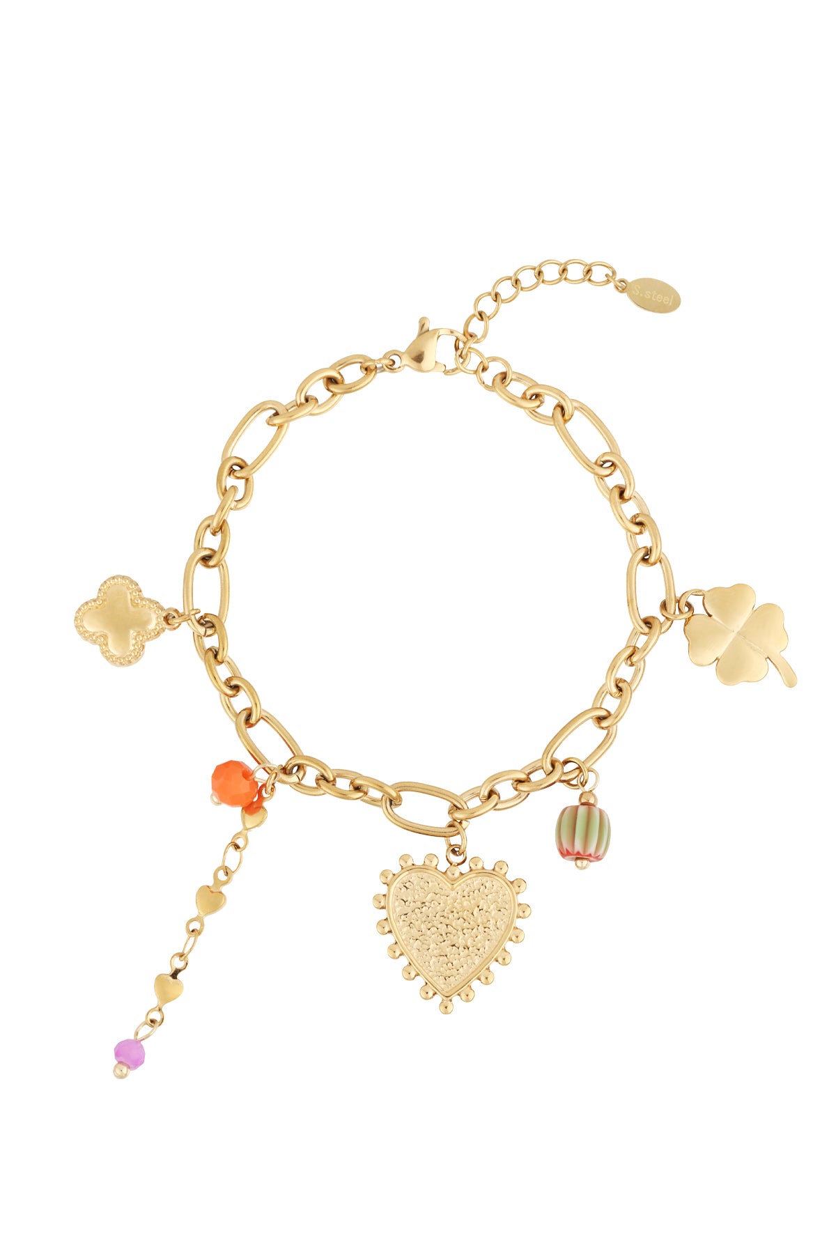 14K Gold Plated Heart Charm Bracelet for Women
