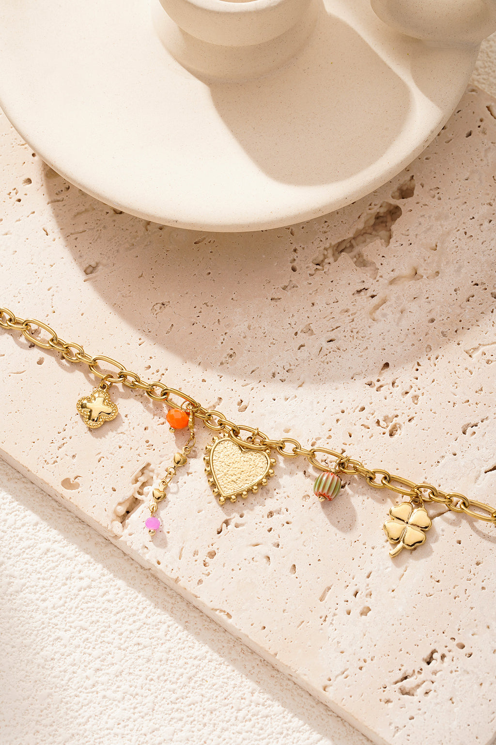 14K Gold Plated Heart Charm Bracelet for Women