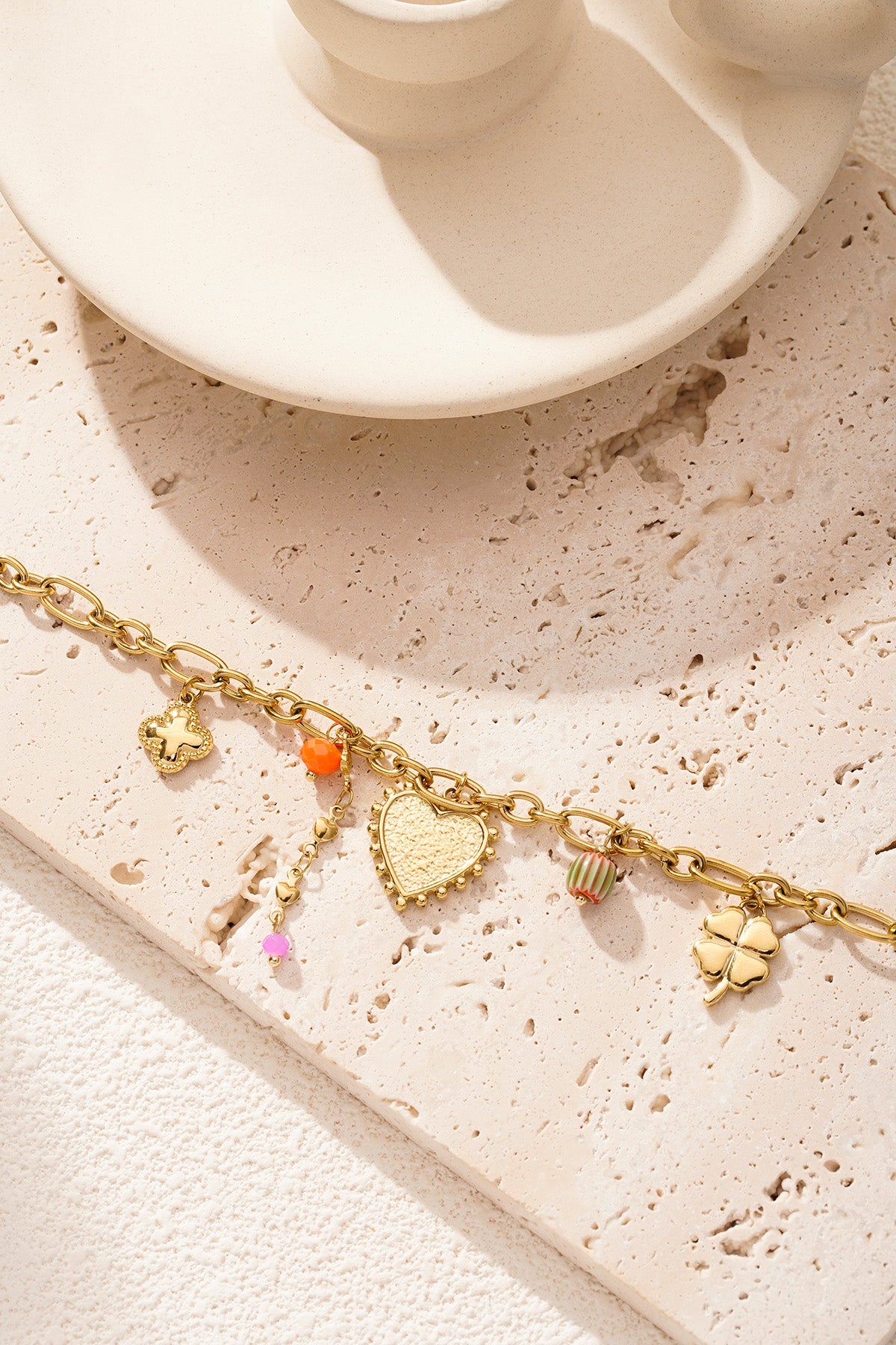 14K Gold Plated Heart Charm Bracelet for Women