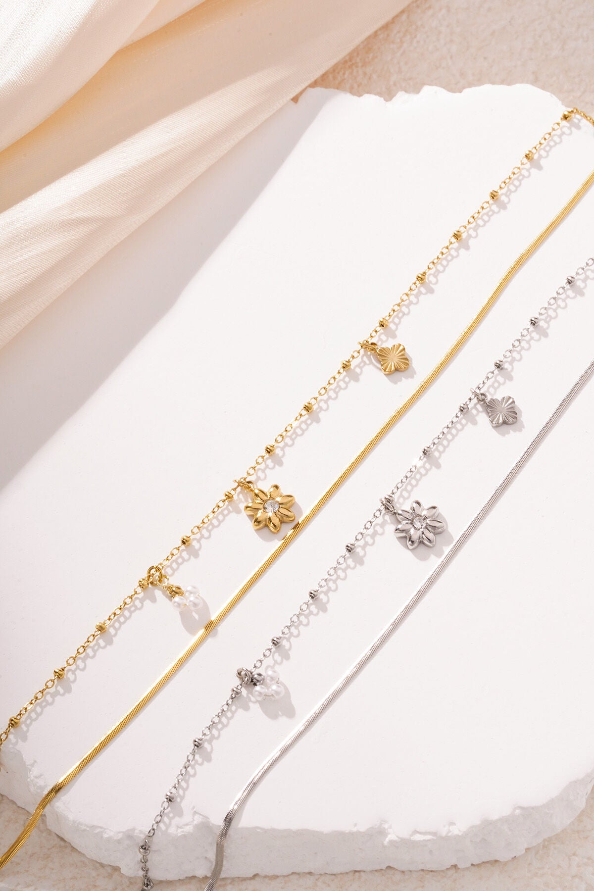 Elegant 14K Gold Plated Flower Charm Bracelet