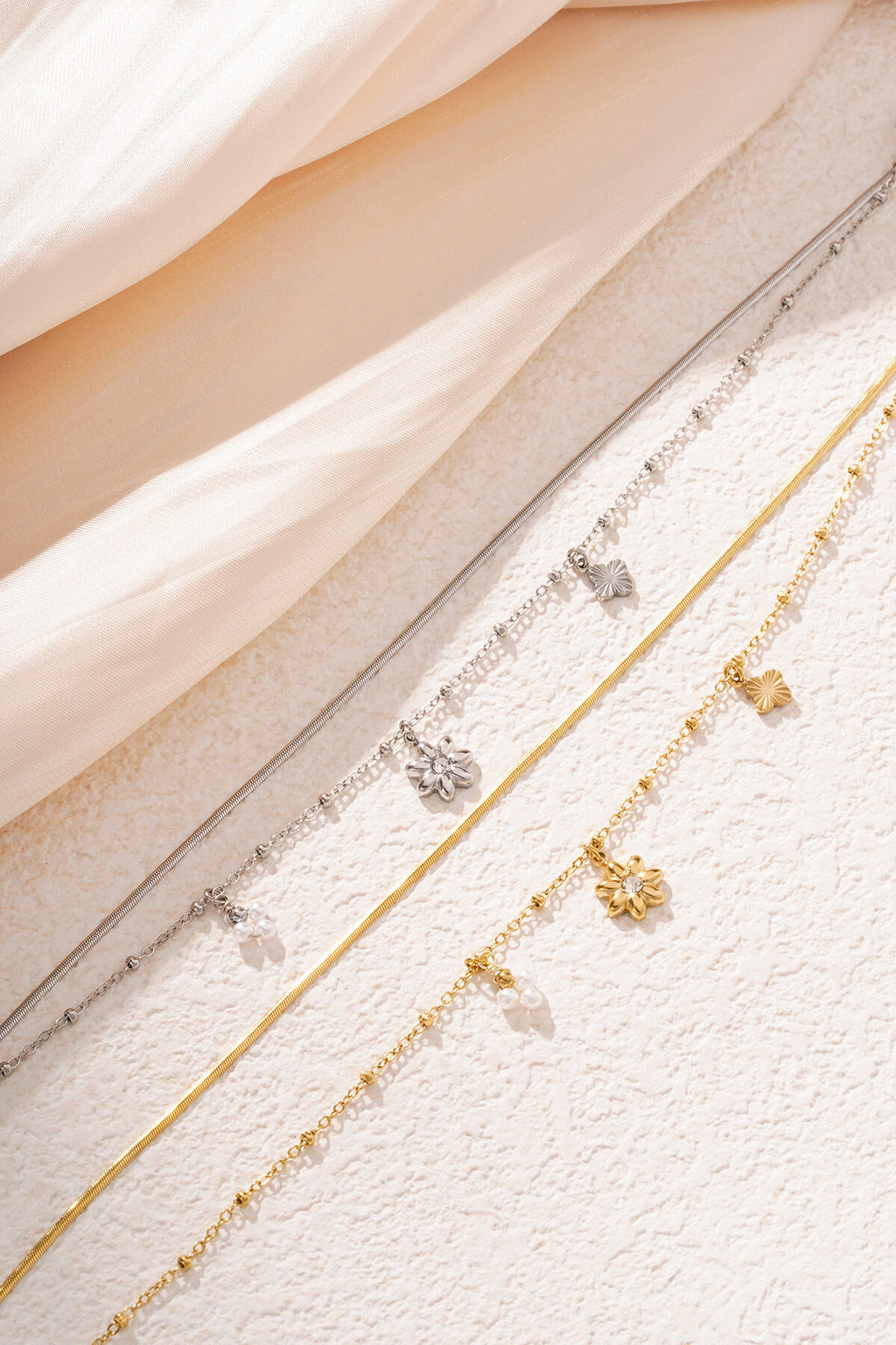 Elegant 14K Gold Plated Flower Charm Bracelet