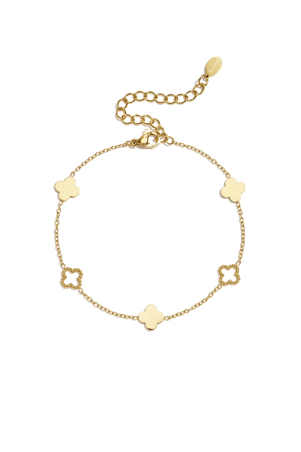 Pulseras con dijes de acero inoxidable chapadas en oro de 14 quilates, serie Clover Simple Daily Simple, joyería para mujer