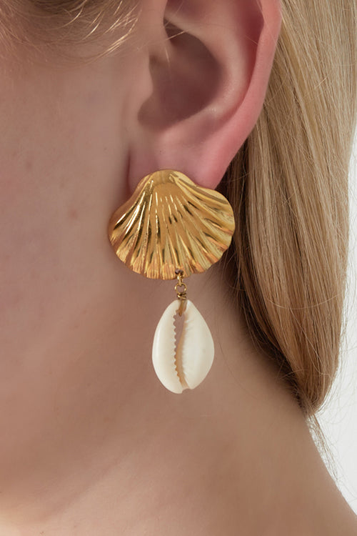14K Gold Plated Seashell Drop Earrings
