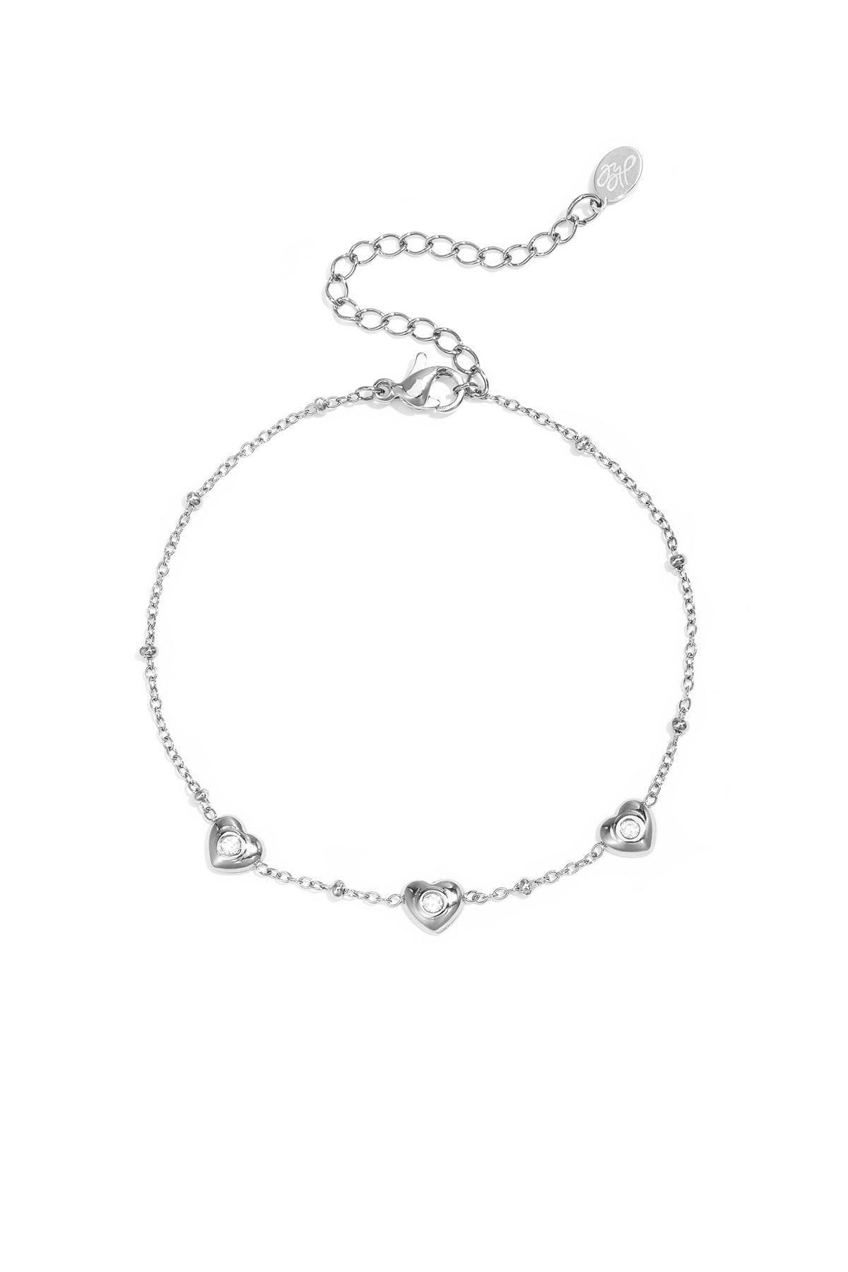 Pulsera con cuentas y corazones con piedra