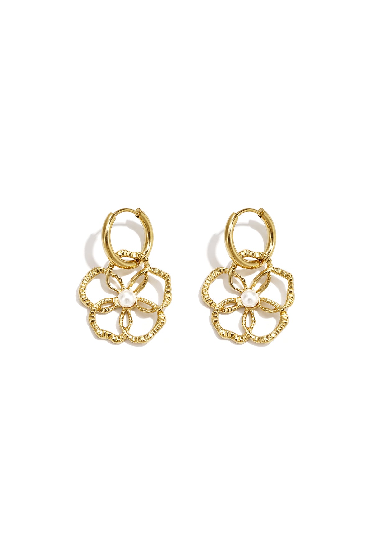 Pendientes colgantes de acero inoxidable chapados en oro de 14 quilates con diseño floral, estilo sencillo para el día a día. Joyería para mujer.