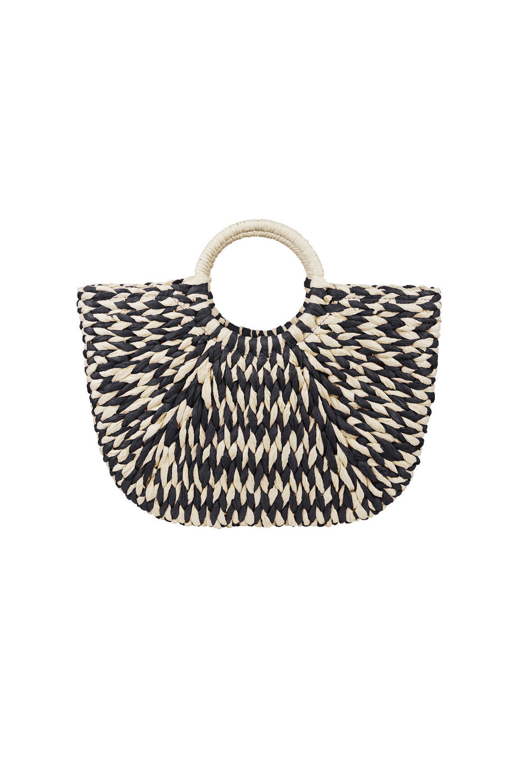 Bolsa de playa trenzada con asa redonda - blanco y negro