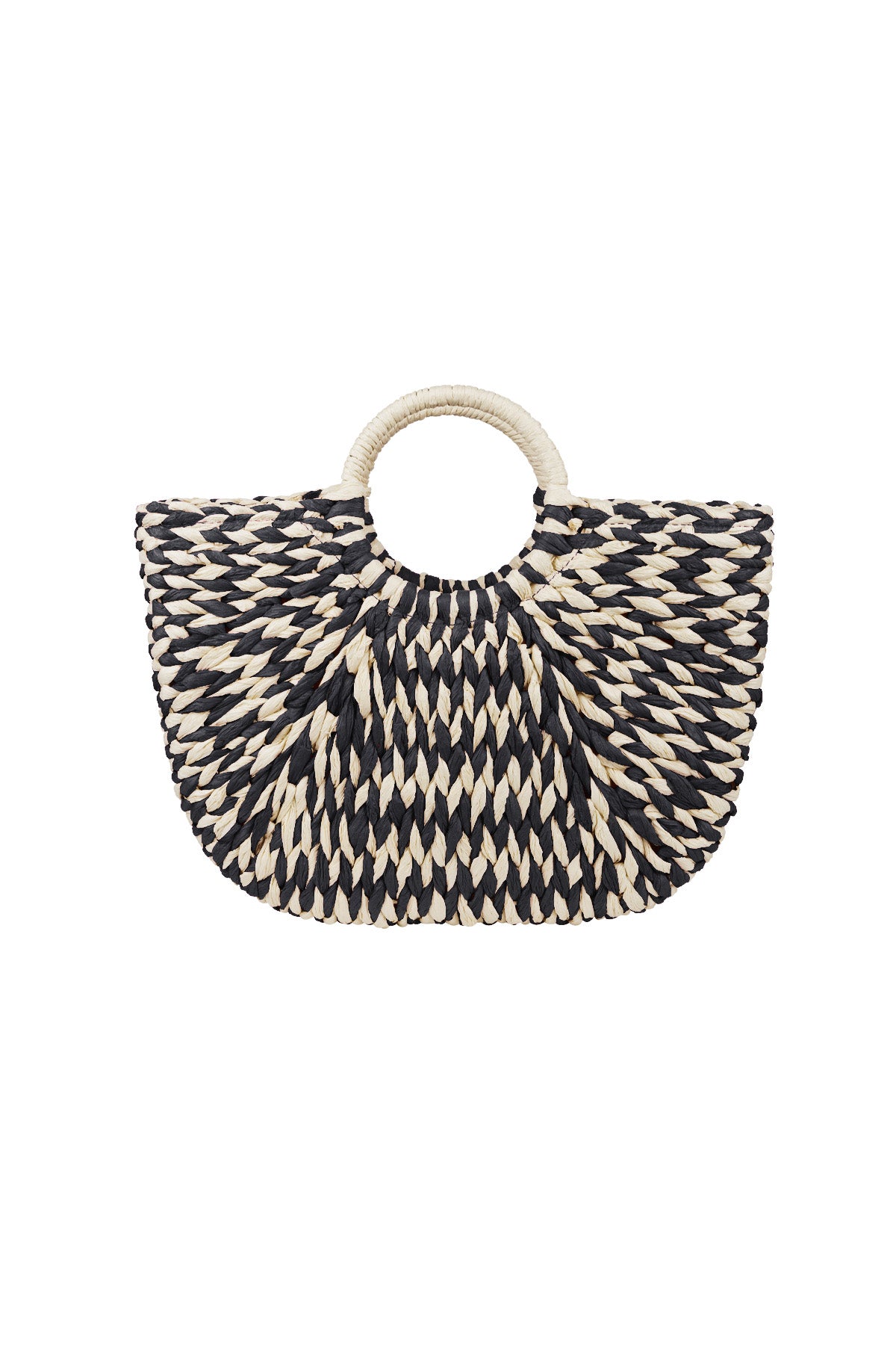 Bolsa de playa trenzada con asa redonda - blanco y negro