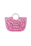 Bolsa de playa trenzada con asa redonda - blanco y negro