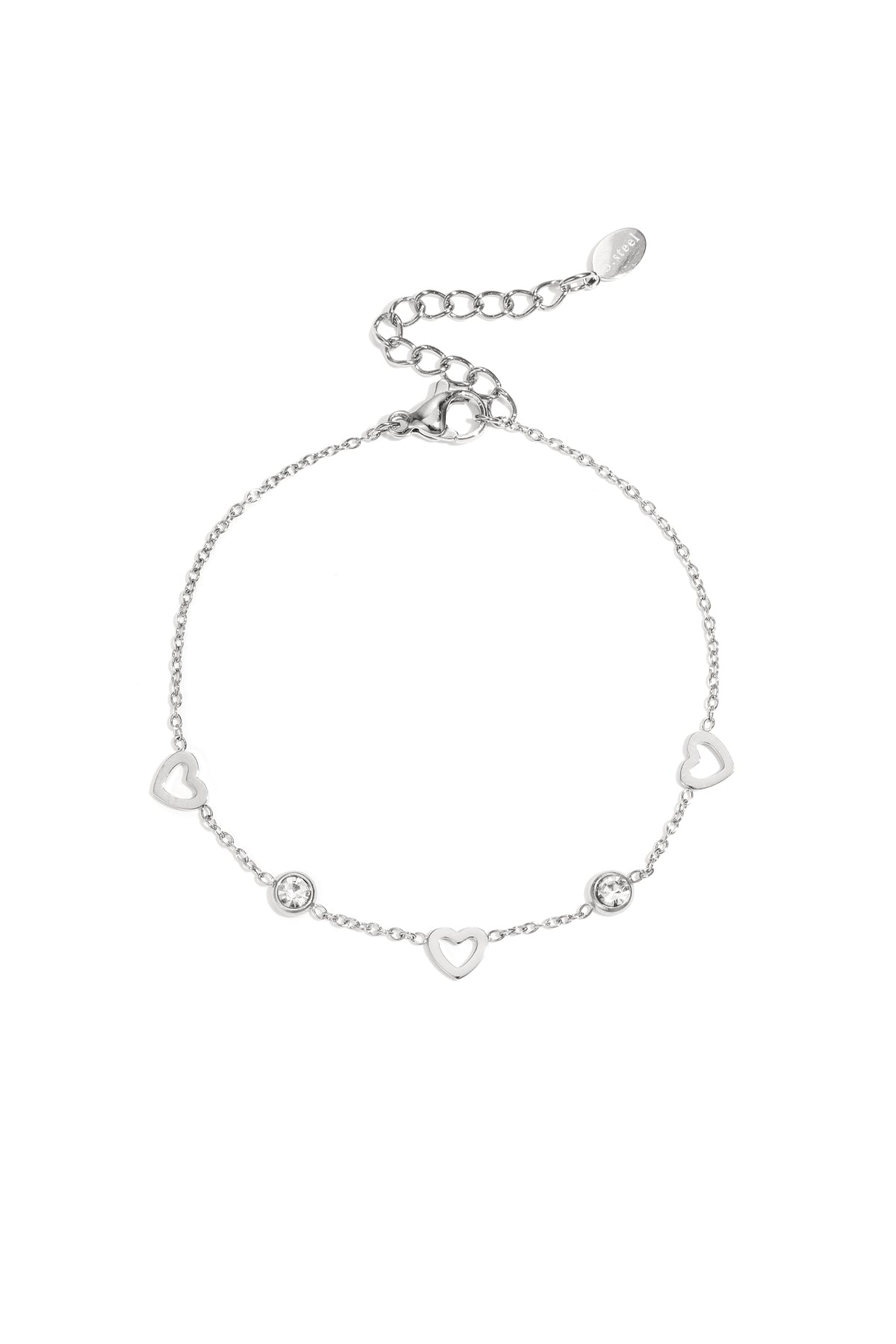 pulsera con dijes de corazón y diamantes