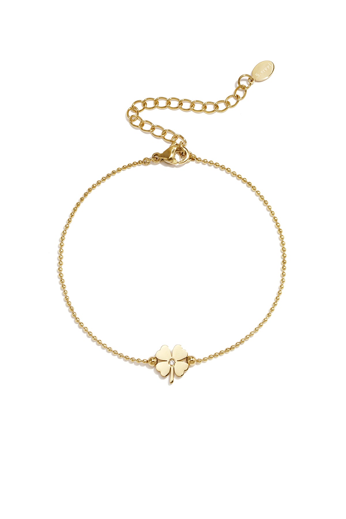 Pulseras con dijes de acero inoxidable chapadas en oro de 14 quilates, serie Clover Simple Daily Simple, joyería para mujer