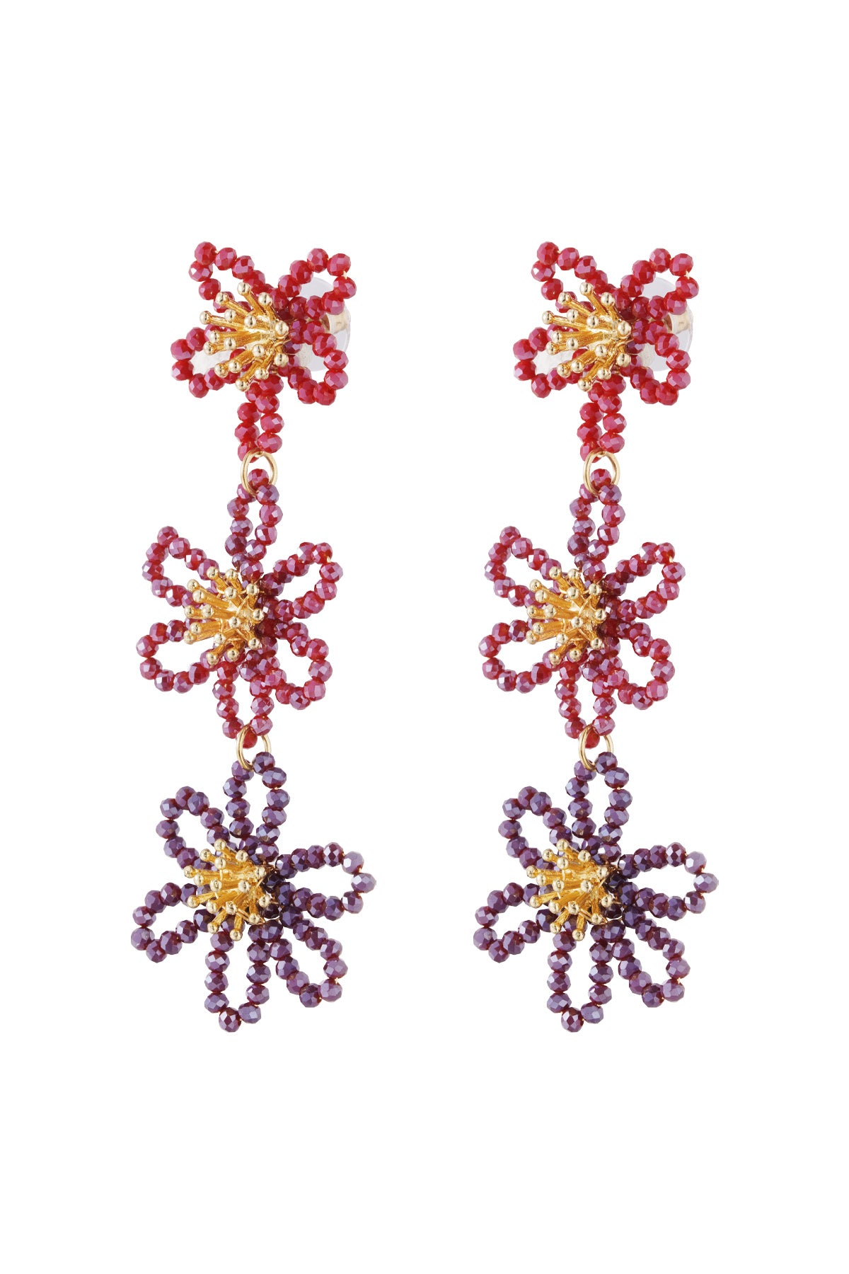 Pendientes llamativos de fiesta de flores - naranja/púrpura